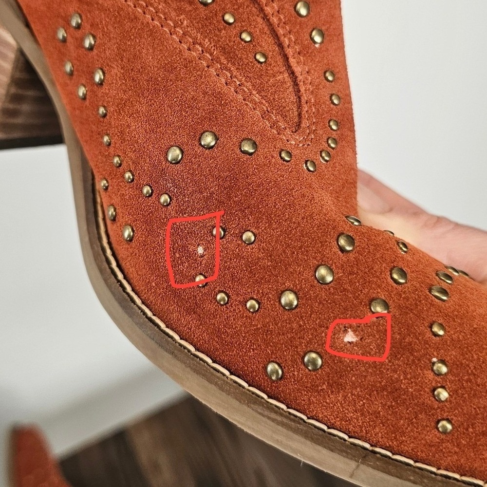 Dingo Burnt Orange Suede Studded Western‎ Ankle Boots Size 10 Cowgirl Booties - Picture 9 of 11